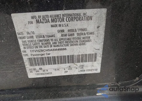 2010 Mazda Mazda6 I Touring из США, поврежденный, VIN 1YVHZ8CH5A5M48886